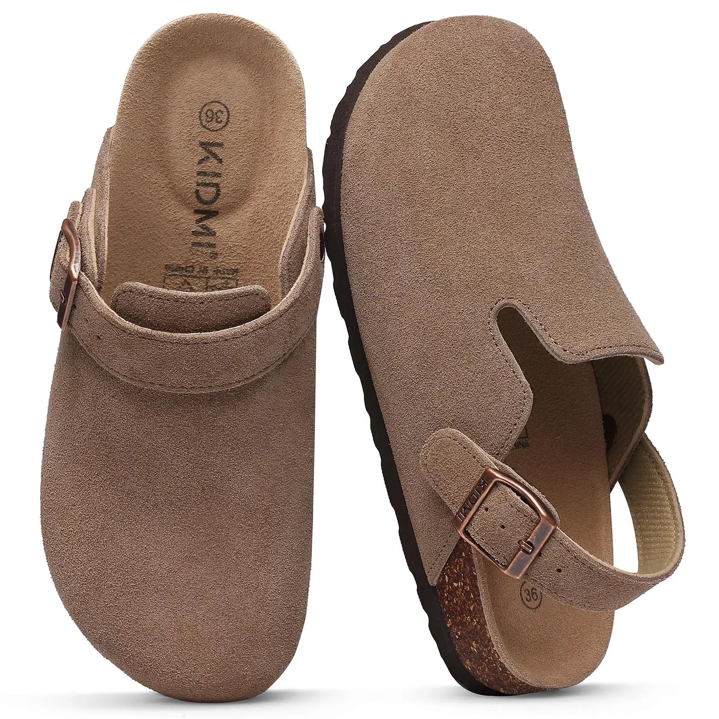 Women'S Suede Clogs with Arch Support New Adjustable Strap Cork Footbed Mules Lady Slip on Clogs Slippers Men Cork Slides