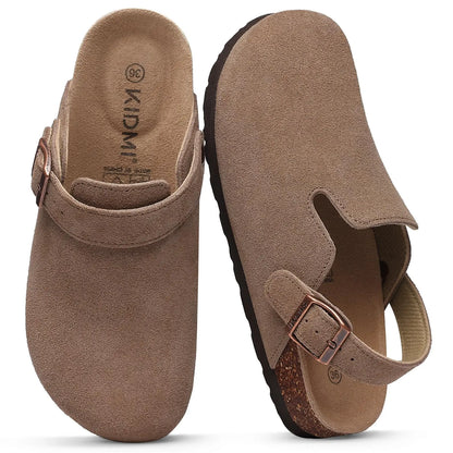 Women'S Suede Clogs with Arch Support New Adjustable Strap Cork Footbed Mules Lady Slip on Clogs Slippers Men Cork Slides
