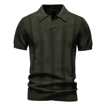 2025 Men'S Solid & Striped Mesh Polo Shirt - Breathable Knit Casual Top with Turn-Down Collar