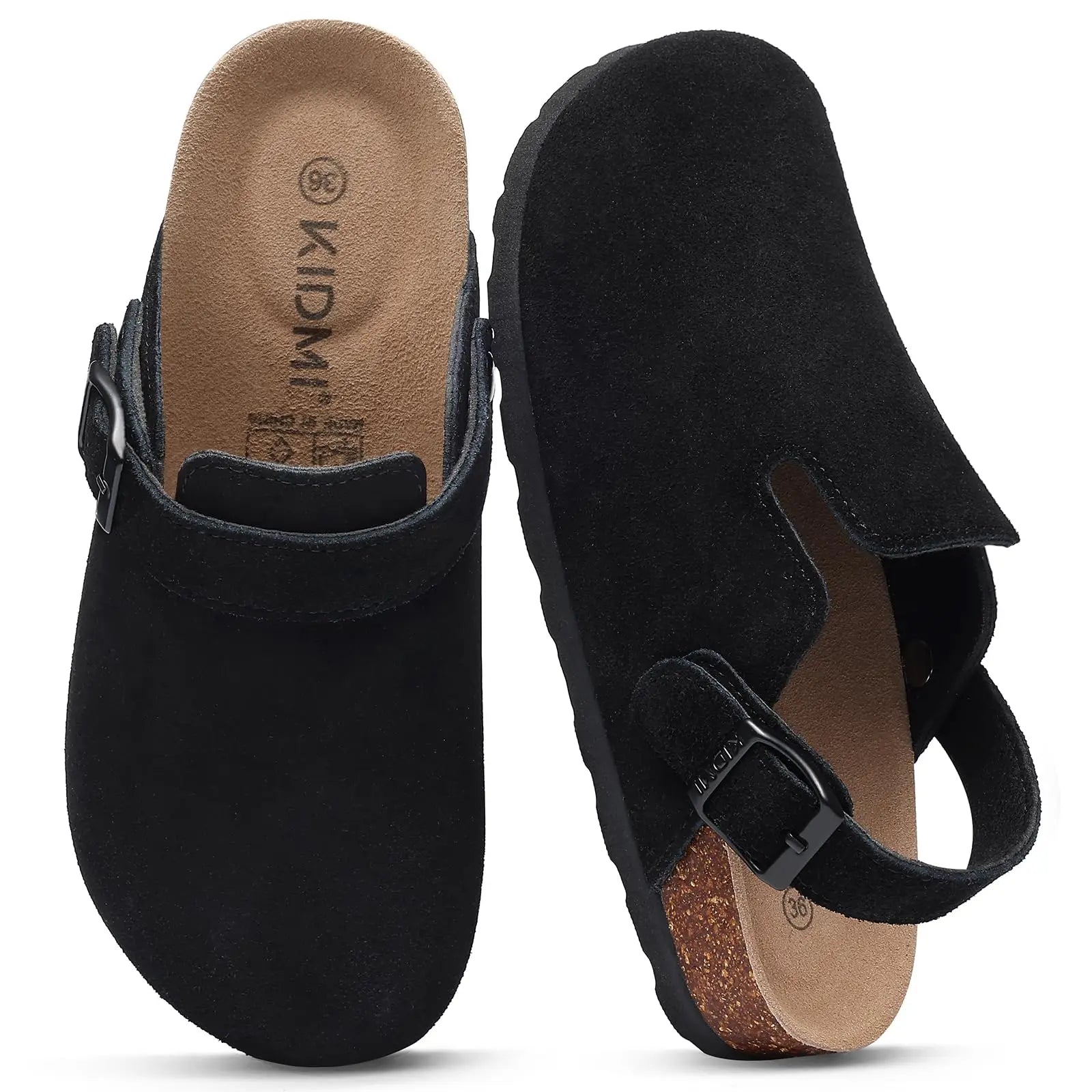 Women'S Suede Clogs with Arch Support New Adjustable Strap Cork Footbed Mules Lady Slip on Clogs Slippers Men Cork Slides