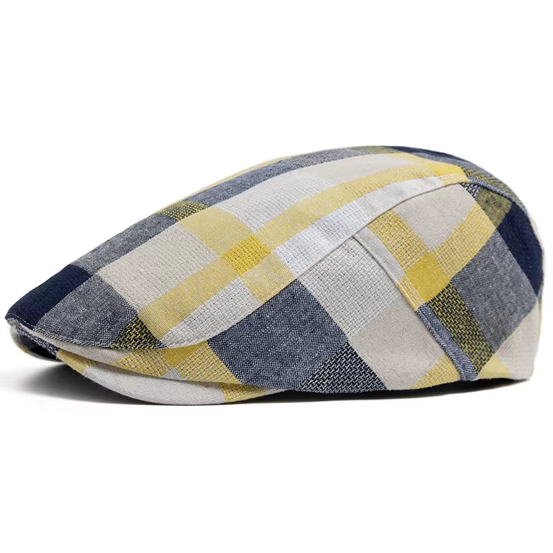 New Multicolour Plaid Beret Women Casual Sun Visor Flat Hat Vintage Fashion Berets Men Newsboy Caps Summer Button Adjustable