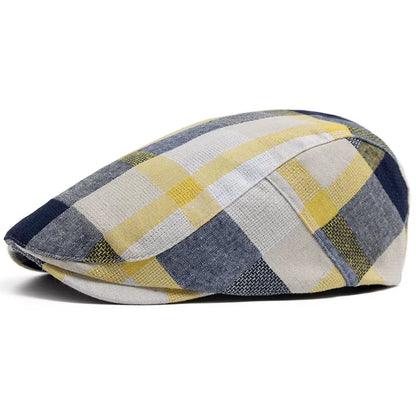 New Multicolour Plaid Beret Women Casual Sun Visor Flat Hat Vintage Fashion Berets Men Newsboy Caps Summer Button Adjustable