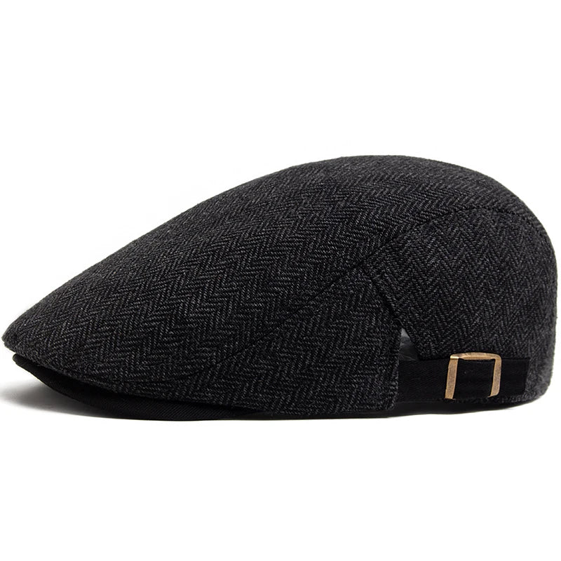 New Herringbone Vintage Beret Men Autumn Winter Casual Flat Visor Hat Berets Retro Fashion Newsboy Cap Men'S Adjustable