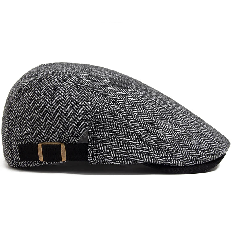 New Herringbone Vintage Beret Men Autumn Winter Casual Flat Visor Hat Berets Retro Fashion Newsboy Cap Men'S Adjustable