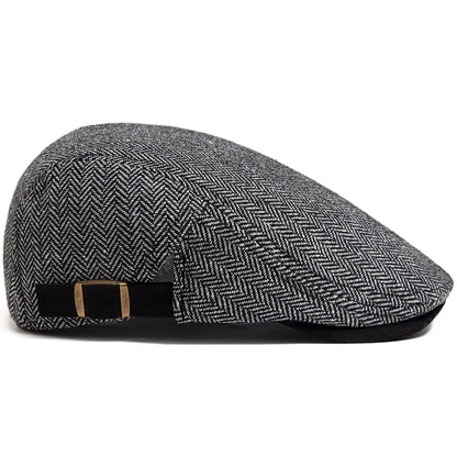 New Herringbone Vintage Beret Men Autumn Winter Casual Flat Visor Hat Berets Retro Fashion Newsboy Cap Men'S Adjustable