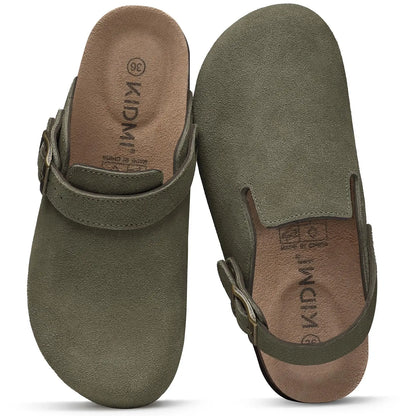 Women'S Suede Clogs with Arch Support New Adjustable Strap Cork Footbed Mules Lady Slip on Clogs Slippers Men Cork Slides