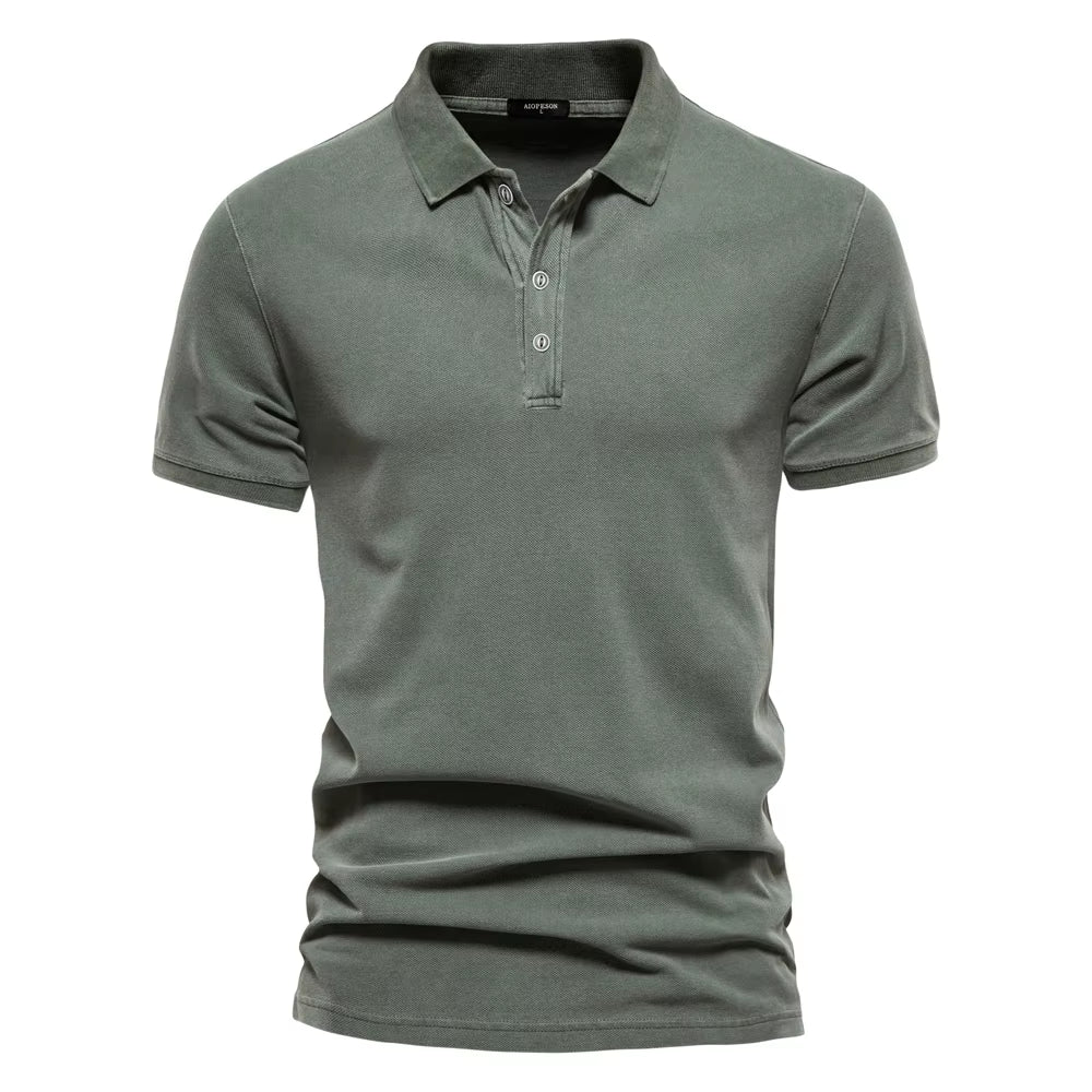 AIOPEON 100% Cotton Solid Color Men'S Polo Shirts Casual Short Sleeve Turndown Men'S Shirts Fashion Streetwear Polos for Men