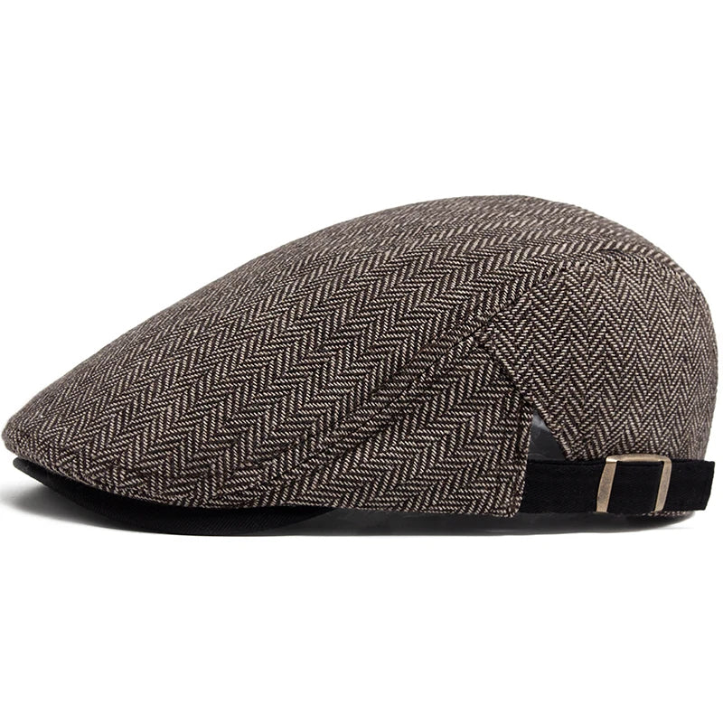 New Herringbone Vintage Beret Men Autumn Winter Casual Flat Visor Hat Berets Retro Fashion Newsboy Cap Men'S Adjustable