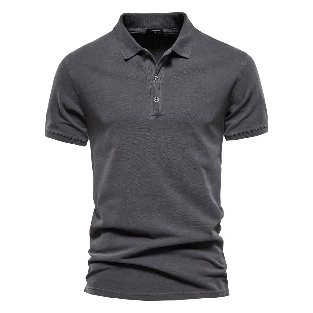 AIOPEON 100% Cotton Solid Color Men'S Polo Shirts Casual Short Sleeve Turndown Men'S Shirts Fashion Streetwear Polos for Men
