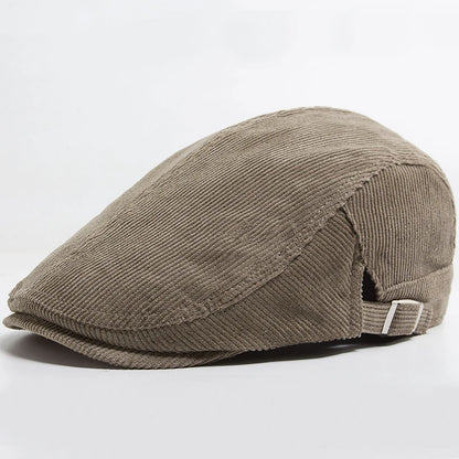 Men Fashion Corduroy Beret Spring Autumn Thick Warm Women'S Flat Hat Vintage Casual Newsboy Cap Unisex Fashion Front Back Wear