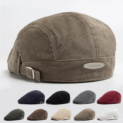 Men Fashion Corduroy Beret Spring Autumn Thick Warm Women'S Flat Hat Vintage Casual Newsboy Cap Unisex Fashion Front Back Wear
