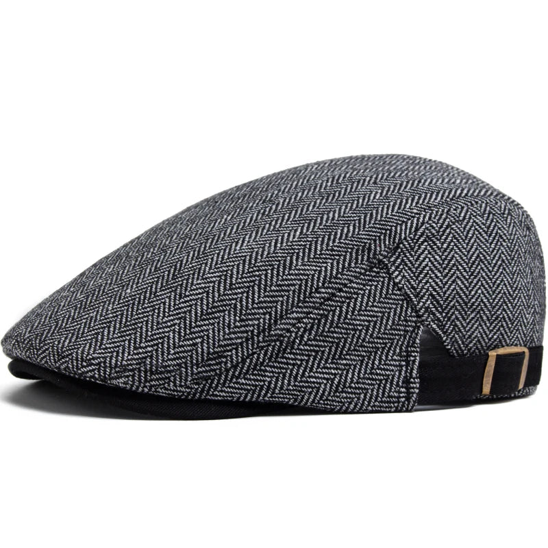 New Herringbone Vintage Beret Men Autumn Winter Casual Flat Visor Hat Berets Retro Fashion Newsboy Cap Men'S Adjustable