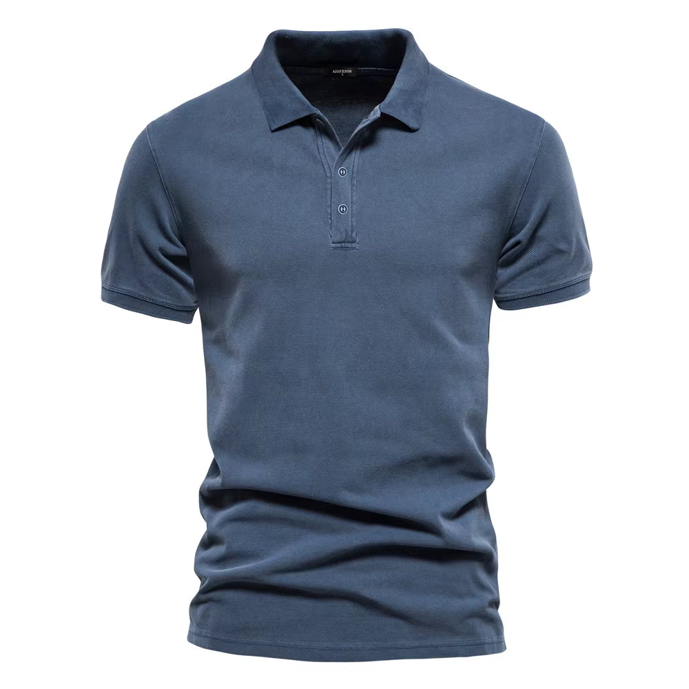 AIOPEON 100% Cotton Solid Color Men'S Polo Shirts Casual Short Sleeve Turndown Men'S Shirts Fashion Streetwear Polos for Men